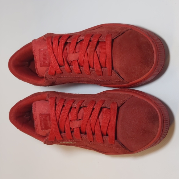 Puma Suede 7 Women's Suede Retro Classic (6 Children's) Red Suede Shoes - Picture 3 of 11